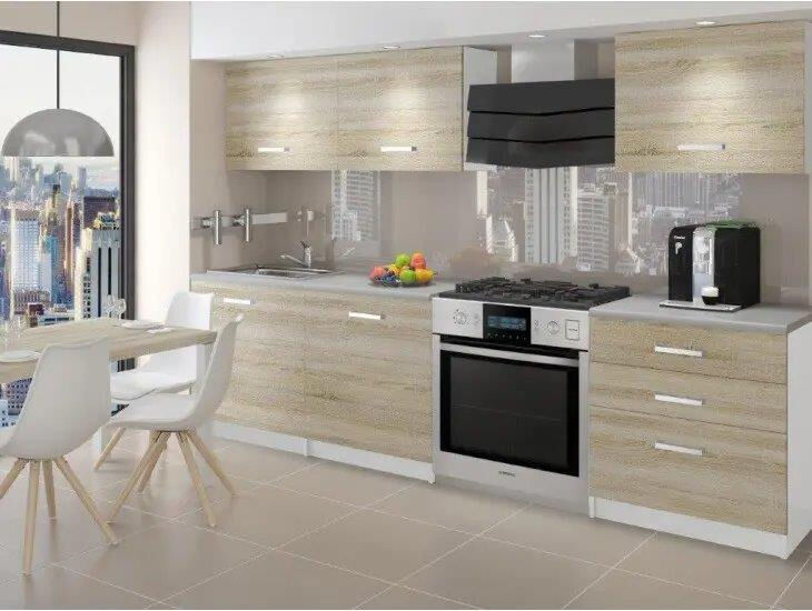 Moderno oblikovan in kvaliteten kuhinjski blok PLUTON 180 cm je dobavljiv v dveh barvah kuhinjskih elementov. V ceno je vključen le leseni del kuhinje.