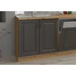 Kuhinjski blok PRESTIGE 250 . Kuhinjski blok PRESTIGE 250 cm je dobavljiva v grafitni barvi. Debelina delovnega pulta je 38 mm. Kuhinja je izdelana iz