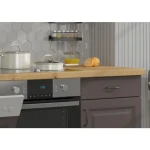 Kuhinjski blok PRESTIGE 250 . Kuhinjski blok PRESTIGE 250 cm je dobavljiva v grafitni barvi. Debelina delovnega pulta je 38 mm. Kuhinja je izdelana iz