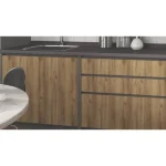 Kuhinjski blok RAFFERTY 180 cm je dobavljiv v oreh barvi. Korpusi so iz laminirane plošče debeline 16 mm. Laminirane plošče so najpogosteje izbran