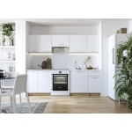 Kuhinjski blok RIA 240 . Kuhinjski blok RIA 240 je dobavlja v beli/sonoma barvi. Korpusi so iz laminirane plošče debeline 16 mm. Laminirane plošče so