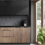 Kuhinjski blok SARA 260 . Kuhinjski blok SARA 260 cm je kuhinja v kombinaciji črne mat in oreh barve. Kuhinja je izdelana iz oplemenitenih ivernih plošč