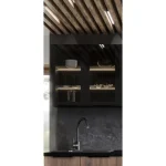 Kuhinjski blok SARA 260 . Kuhinjski blok SARA 260 cm je kuhinja v kombinaciji črne mat in oreh barve. Kuhinja je izdelana iz oplemenitenih ivernih plošč