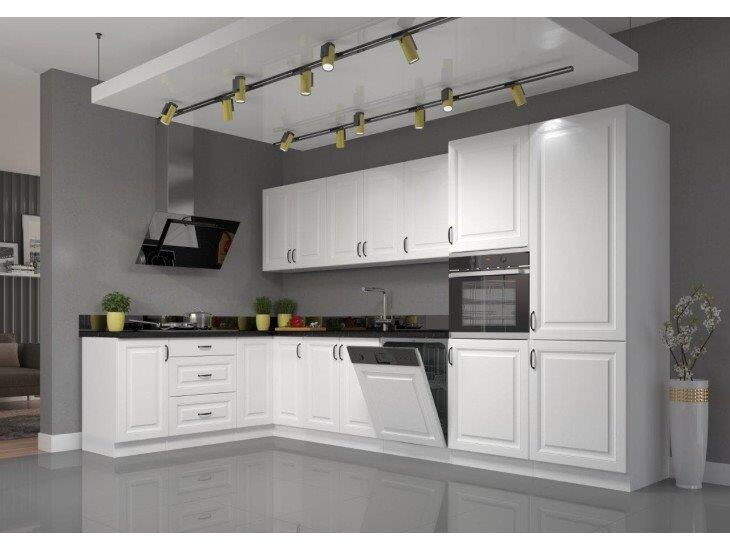 Kuhinjski blok SOFIA 190x350 cm je dobavljiva v beli barvi. Debelina delovnega pulta je 38 mm. Fronte kuhinje imajo MDF rob. Kuhinja je izdelana iz
