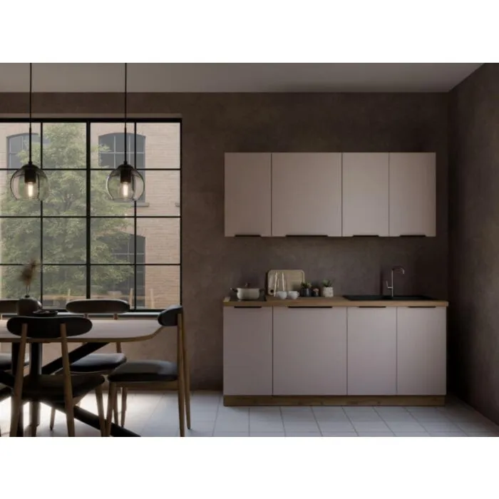 Kuhinjski blok SOLA 180 Kuhinjski blok SOLA 180 . Kuhinjski blok SOLA 180 cm je kuhinja v kombinaciji hrasta in kašmir barve. Kuhinja je izdelana iz oplemenitenih ivernih plošč