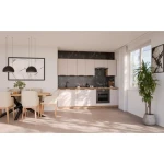 Kuhinjski blok SOLA 260 . Kuhinjski blok SOLA 260 cm je kuhinja v kombinaciji hrasta in kašmir barve. Kuhinja je izdelana iz oplemenitenih ivernih plošč