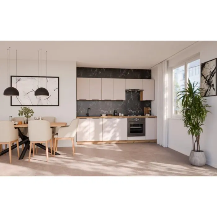 Kuhinjski blok SOLA 260 Kuhinjski blok SOLA 260 . Kuhinjski blok SOLA 260 cm je kuhinja v kombinaciji hrasta in kašmir barve. Kuhinja je izdelana iz oplemenitenih ivernih plošč