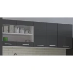 Kuhinjski blok SONJA 240 . Kuhinjski blok SONJA 240 cm je dobavljiva v belo sivi kombinaciji. Korpusi so iz laminirane plošče debeline 18 mm. Vrata steklene