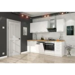 Kuhinjski blok STELLA 240 2 . Kuhinjski blok STELLA 240 cm narejen iz kvalitetne laminirane plošče. Dobavljiv je v beli mat barvi. Debelina delovnega pulta