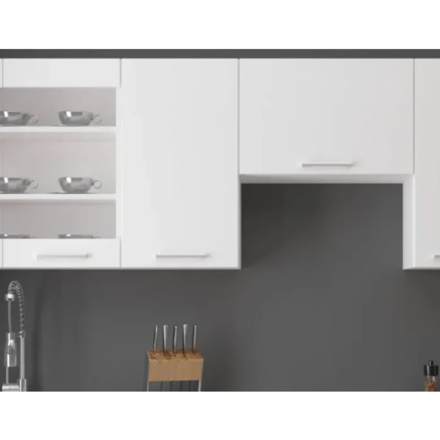 Kuhinjski blok STELLA 240 cm . Kuhinjski blok STELLA 240 cm je dobavljiva v beli mat barvi. Debelina delovnega pulta je 28 mm. Kuhinja je izdelana iz