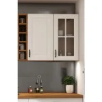 Kuhinjski blok STIL 2 . Kuhinjski blok STIL 2- 265 x 300 x 180 cm je dobavljiva v beli barvi. Debelina delovnega pulta je 38 mm. Fronte kuhinje imajo MDF rob.