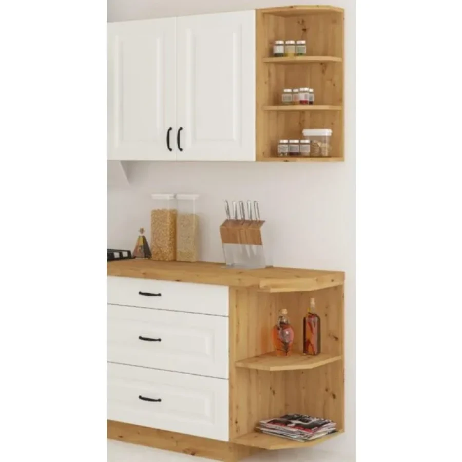 Kuhinjski blok STIL 310 x 340 cm . Kuhinjski blok STIL 310 x 340 cm je dobavljiva v beli barvi. Debelina delovnega pulta je 38 mm. Fronte kuhinje imajo MDF