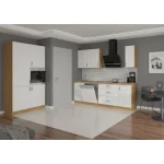 Kuhinjski blok STIL 350 . Kuhinja STIL je dolžine 350 cm. Kuhinja je narejena iz kvalitetnega iverala debeline 16 mm. Delovni pult je laminiran v hrast barvi