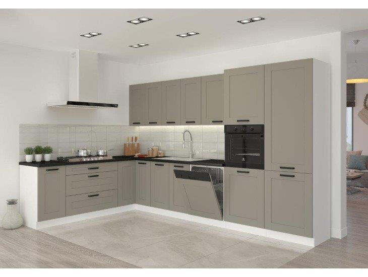 Kuhinjski blok TAJA 210 x 350 cm je dobavljiva v taupe barvi. Debelina delovnega pulta je 38 mm. Fronte kuhinje imajo MDF rob. Kuhinja je izdelana iz