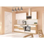 Kuhinjski blok TISA 250 cm z vgradnimi aparati je izdelana iz oplemenitenih ivernih plošč debeline 16 mm, oblečena v dekor, kateri jo ščiti pred vlago