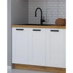 Kuhinjski blok VANESA 260 . Kuhinjski blok VANESA 260 cm je dobavljiva v beli barvi. Debelina delovnega pulta je 38 mm. Kuhinja je izdelana iz oplemenitenih