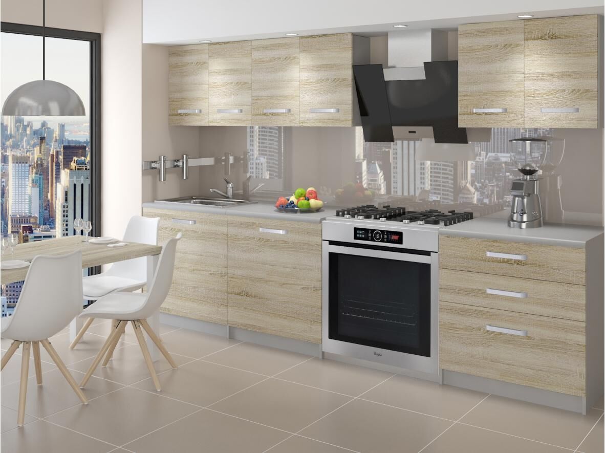 Popestrite svojo kuhinjo z modernim kuhinjskim blokom VEGA 180 v visokem sijaju. Dobavljiv je v dveh različnih barvah kuhinjskih elementov. Delovni pult