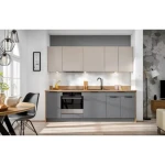 Kuhinjski blok VIVIANA 240 + NAPA . Kuhinjski blok VIVIANA 240 cm + NAPA je modernega dizajna v sivi / kašmir barvi. Stranice so narejene iz laminirane