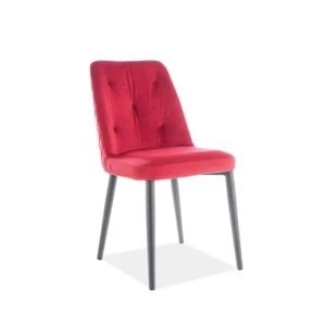 Kuhinjski stol DARE rdeča . Atraktiven stol DARE. Dobiti ga je možno v rdečem blagu. Sedišče stola je iz žametne tkanine, podnožje pa iz kovine v črni