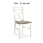 Kuhinjski stol DARLA . Kuhinjski stol DARLA je preprost in kakovosten jedilni stol. Ogrodje je iz bukve različnih barv lesa, sedišče pa iz blaga prav tako