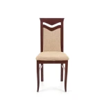 Kuhinjski stol KLASA4 . Kuhinjski stol KLASA4 je klasičnega dizajna. Izdelan je iz masivnega bukovega lesa v oreh barvi. Oblazinjen je v bež tkanino za