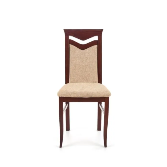 Kuhinjski stol KLASA4 Kuhinjski stol KLASA4 . Kuhinjski stol KLASA4 je klasičnega dizajna. Izdelan je iz masivnega bukovega lesa v oreh barvi. Oblazinjen je v bež tkanino za