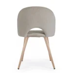 Kuhinjski stol LINZEY taupe ima jeklene noge v videzu naravnega lesa, kar mu daje naravni videz. Sedež in naslon za hrbet sta polnjena z poliuretansko peno,