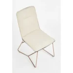 Kuhinjski stol MELITA je eleganten in stabilen. Oblazinjen je v krem umetno usnje kar nudi udobje. Hrbtišče pa je iz tkanine. Noge so iz kovine v roza