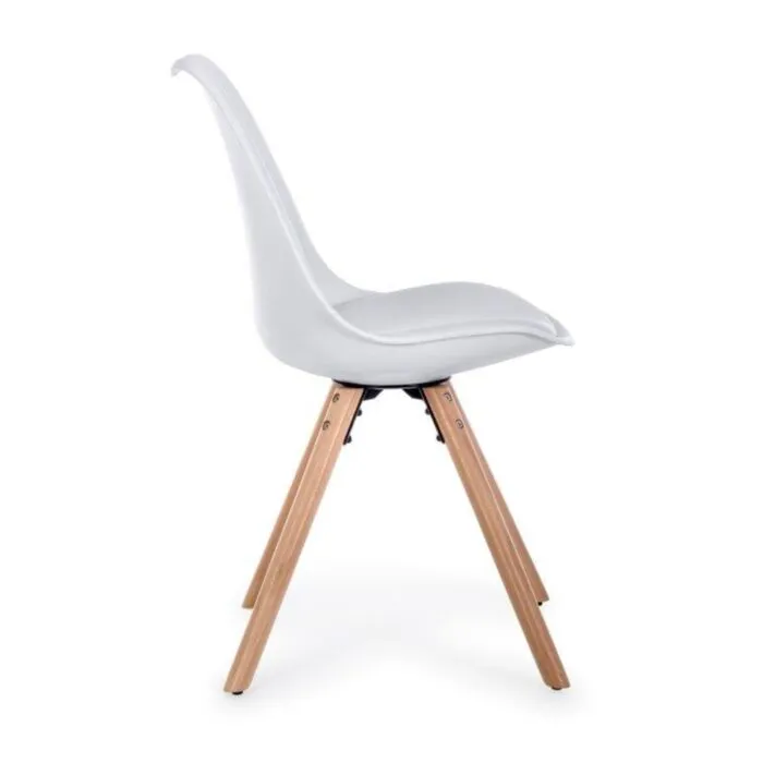 Kuhinjski stol NEW TREND bel Kuhinjski stol NEW TREND bel . Kuhinjski stol NEW TREND bel ima noge iz bukovega lesa, sedalni del ter naslon pa sta iz plastike. Sedalni del je oblazinjen z