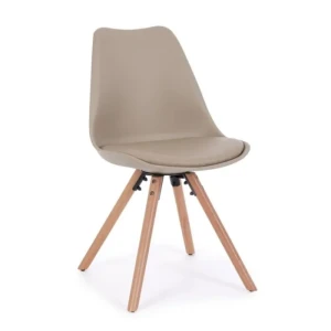 Kuhinjski stol NEW TREND taupe . Kuhinjski stol NEW TREND taupe ima noge iz bukovega lesa, kar daje stolu stabilnost in vzdržnost. Sedalni del ter naslon za