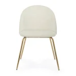 Kuhinjski stol TANYA bela . Kuhinjski stol TANYA je sestavljen iz kovinskih nog z zlatim kromiranjem, naslonjalo in sedež sta oblečena s poliuretansko peno,