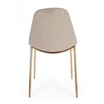 Kuhinjski stol TERRY taupe . Kuhinjski stol TERRY taupe je sestavljen iz kovinskih cevastih nog zlate barve. Naslonjalo in sedež sta obložena s poliuretansko