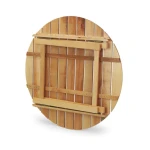 Miza BASS 100 . Miza BASS dimenzije fi 100 cm , narejena v celoti iz naturalnega lesa. Zaščitena je z lakom. Primerna za pokrite terase, balkone, vikendice,