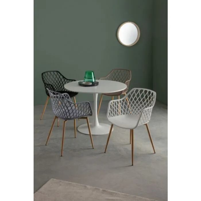 Miza BLOOM bela D100 . Miza BLOOM D100 bela je elegantna in preprosta miza. Mizna plošča je narejena iz MDF-ja s kovinskimi nogami, v beli barvi. Barva: -