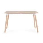 Miza DAVID 120X80 . Jedilna miza DAVID v dimenziji 120 x 80 cm, dobavljiva v barvi bela/bukev. Noge so izdelane iz bukovega lesa. Mizna plošča pa je izdelana