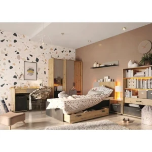 Mladinska soba KINDER . Mladinska soba KINDER je izdelana iz kvalitetne laminirane plošče, zaključene s trpežnim ABS robom. V ceni je vključeno: 1 x