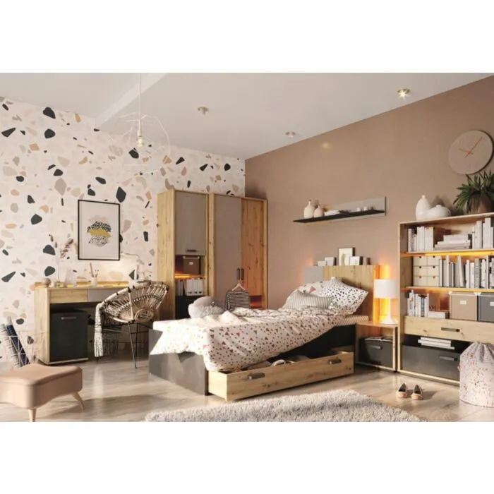 Mladinska soba KINDER . Mladinska soba KINDER je izdelana iz kvalitetne laminirane plošče, zaključene s trpežnim ABS robom. V ceni je vključeno: 1 x