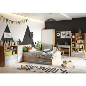 Mladinska soba KLAVIR . Mladinska soba KLAVIR je narejena iz kvalitetne laminirane plošče. Zaradi univerzalne barvne kombinacije, ki uporablja lepoto bele in