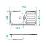 NERJAVNO POMIVALNO KORITO ALVEUS BASIC 150, SATIN 780X435 MM - slika 5