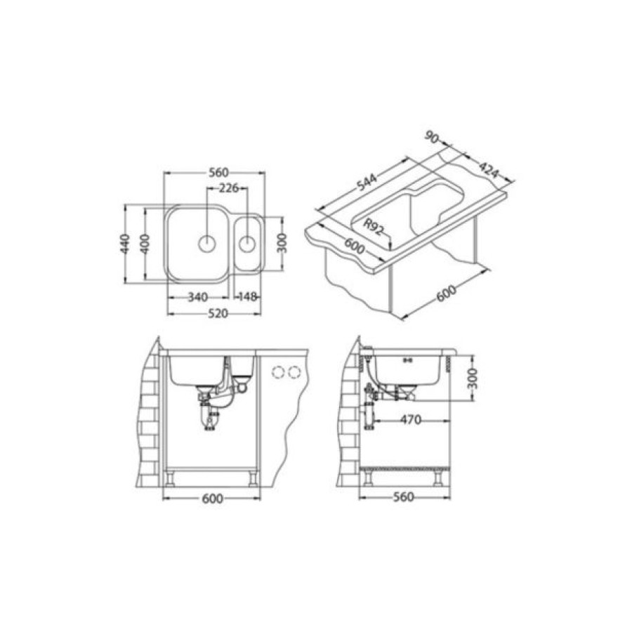 NERJAVNO POMIVALNO KORITO ALVEUS DUO 70, SATIN 560X440 MM - slika 2