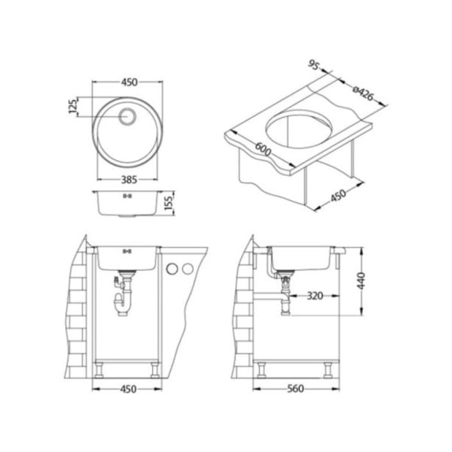 NERJAVNO POMIVALNO KORITO ALVEUS FORM 10, LEINEN FI 450 MM IZTOK 88.9 MM - slika 6