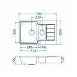 NERJAVNO POMIVALNO KORITO ALVEUS LINE MAXIM 70, SATIN 790X500 MM - slika 7