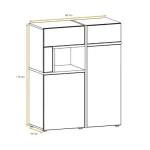 Nizka omara FERI je elegantna in atraktivna. Moderen dizajn, z dodatkom kombinacije črne mat barve ter tiska črnih črt, se bo podal v vsak prostor. Omara