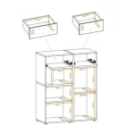 Nizka omara FERI je elegantna in atraktivna. Moderen dizajn, z dodatkom kombinacije črne mat barve ter tiska črnih črt, se bo podal v vsak prostor. Omara