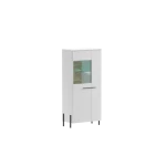 Nizka vitrina JUSTINA . Vitrina JUSTINA je narejena iz kvalitetne laminirane plošče, 16 mm debeline in ABS robovi. Stranice so v beli mat barvi, fronte pa v