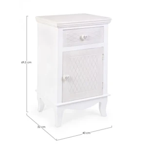 Nočna omarica 1A-1C CHARLENE . Nočna omarica 1A-1C CHARLENE je narejena iz MDF-ja in ima gumbe iz polismole, kar zagotavlja kakovost in dolgo življenjsko