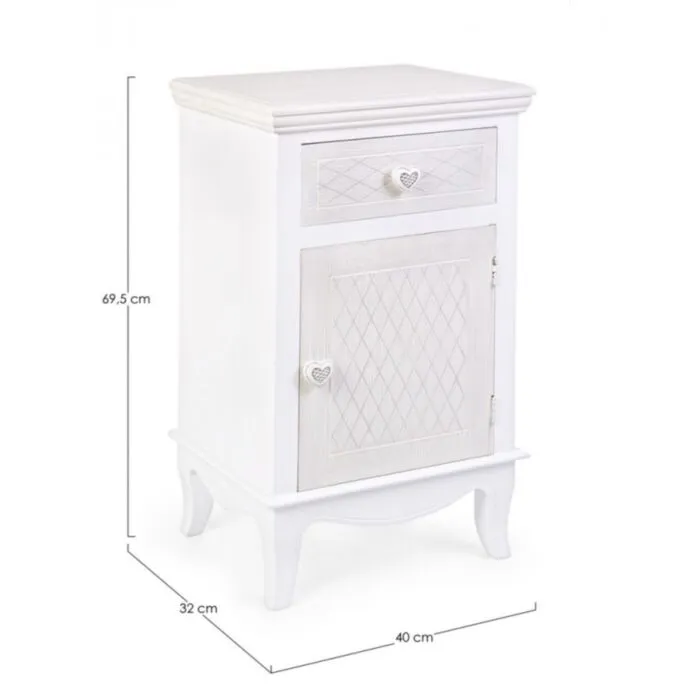 Nočna omarica 1A-1C CHARLENE Nočna omarica 1A-1C CHARLENE . Nočna omarica 1A-1C CHARLENE je narejena iz MDF-ja in ima gumbe iz polismole, kar zagotavlja kakovost in dolgo življenjsko