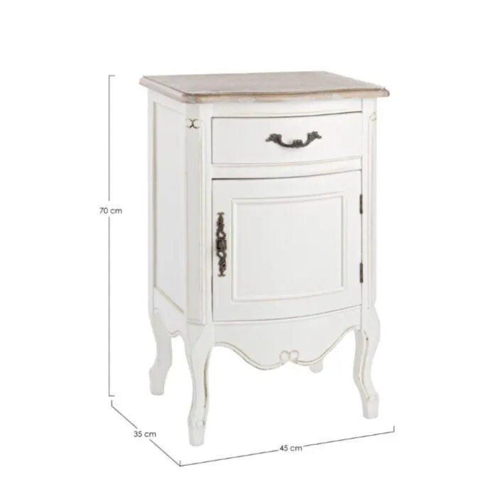 Nočna omarica 1A-1C JUSTINE . Nočna omarica JUSTINE, je eleganten kos pohištva, ki popestri vaš prostor. Narejena je iz pavlovnije s vrhom iz furnirja in