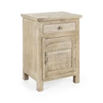 Nočna omarica 1A-1C MAYRA . Nočna omarica 1A-1C MAYRA ima okvir iz lesa z ročno izrezanimi okraski, zadnje strani so iz MDF-ja. Imajo medeninaste ročaje.