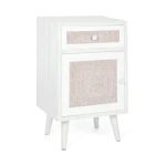 Nočna omarica 1A-1C MONTIEL . Nočna omarica 1A-1C MONTIEL je narejena iz MDF-ja, sprednja stran predala je oblečena v tkanino, noge so iz kovine. Nočna